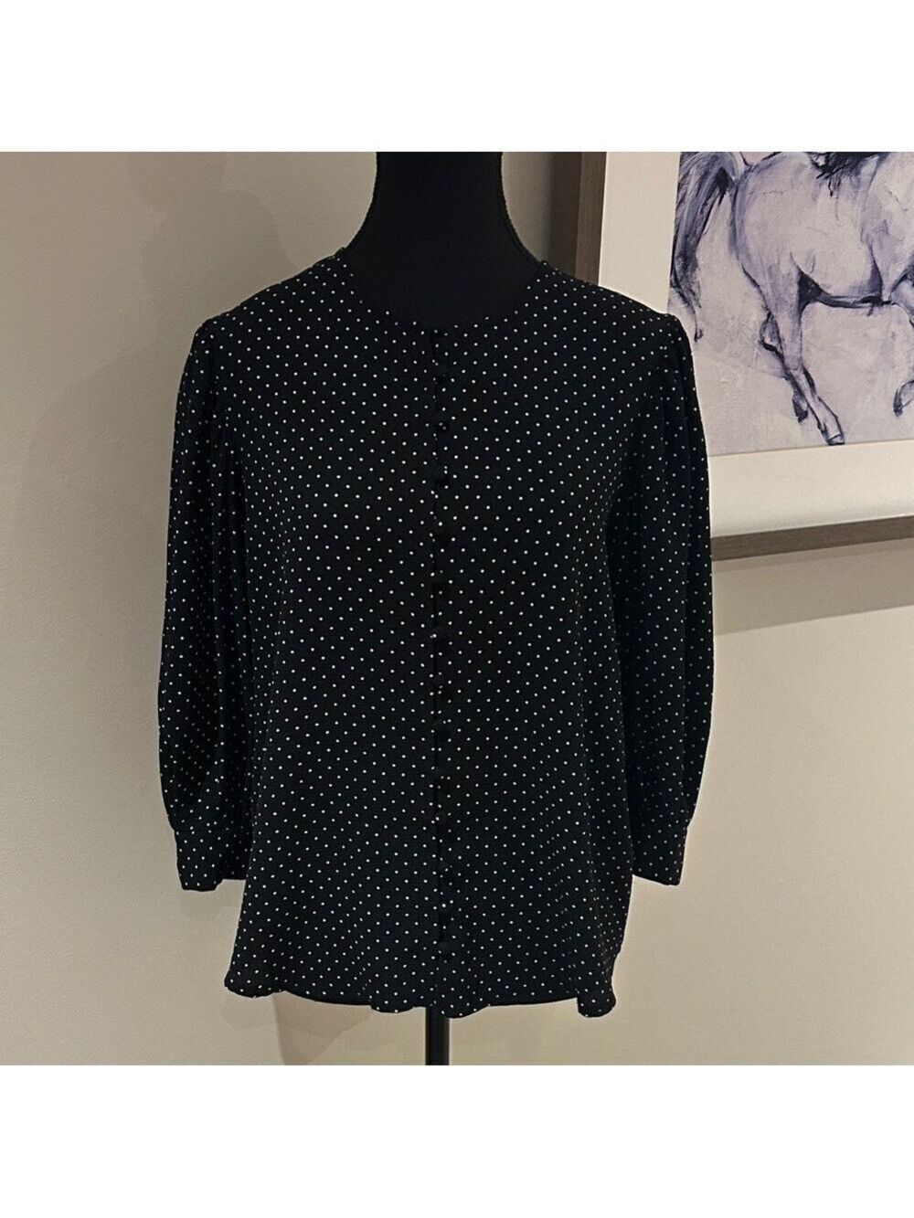 Suzy Shier Black and White Polka Dot Blouse